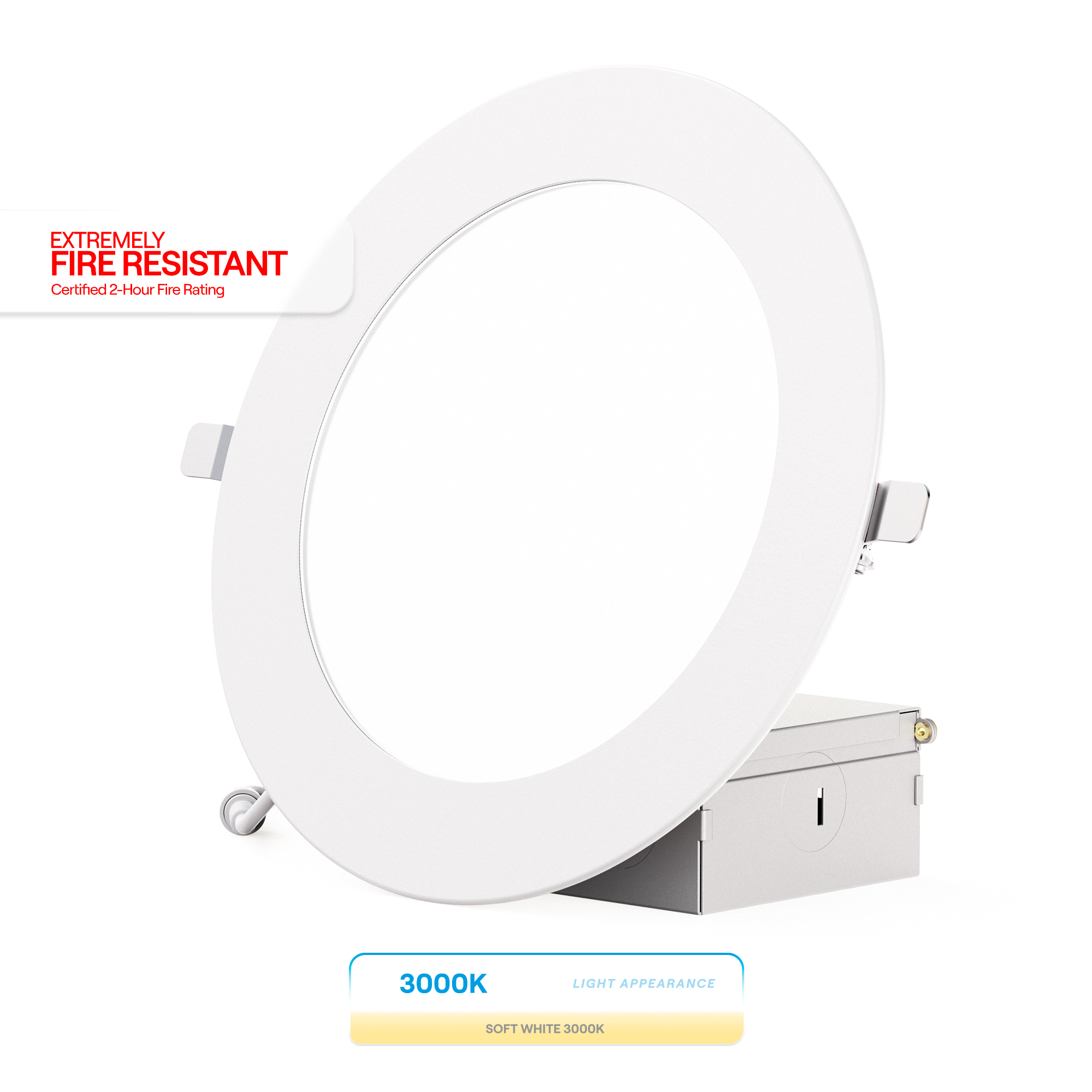 6 Inch Ultra-Thin Recessed LED Downlight, 12W 1,050LM, 3000K Warm White, White Trim, Fire Rated, Wet Rated, Triac Dimmable, ETL, FCC, Energy Star