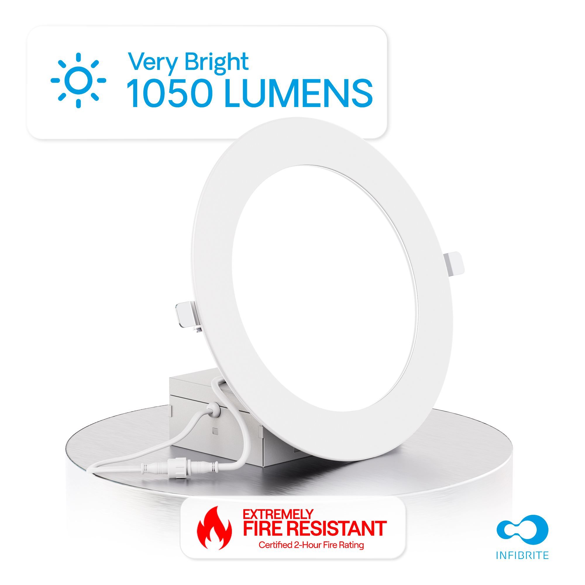 6 Inch Ultra-Thin Recessed LED Downlight, 12W 1,050LM, 3000K Warm White, White Trim, Fire Rated, Wet Rated, Triac Dimmable, ETL, FCC, Energy Star