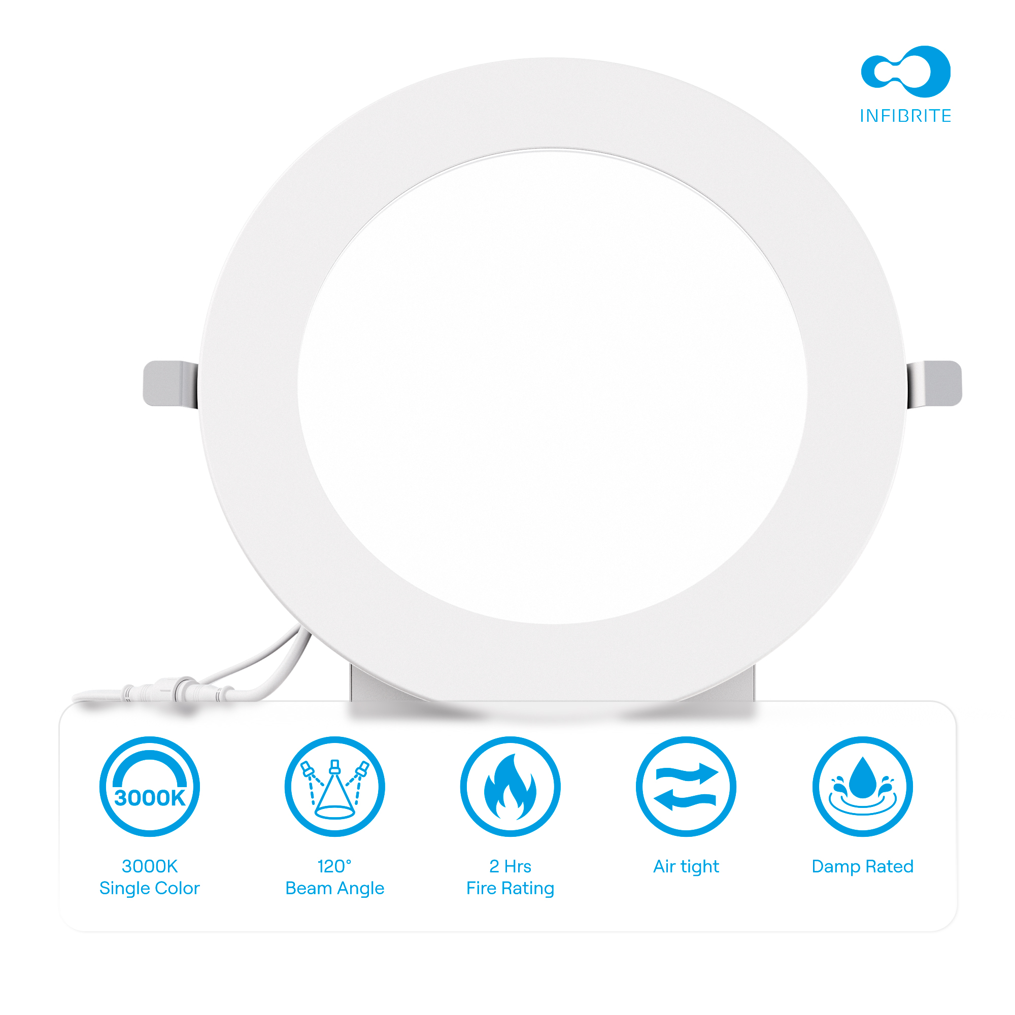 6 Inch Ultra-Thin Recessed LED Downlight, 12W 1,050LM, 3000K Warm White, White Trim, Fire Rated, Wet Rated, Triac Dimmable, ETL, FCC, Energy Star, (24 Pack) thumbnail 6