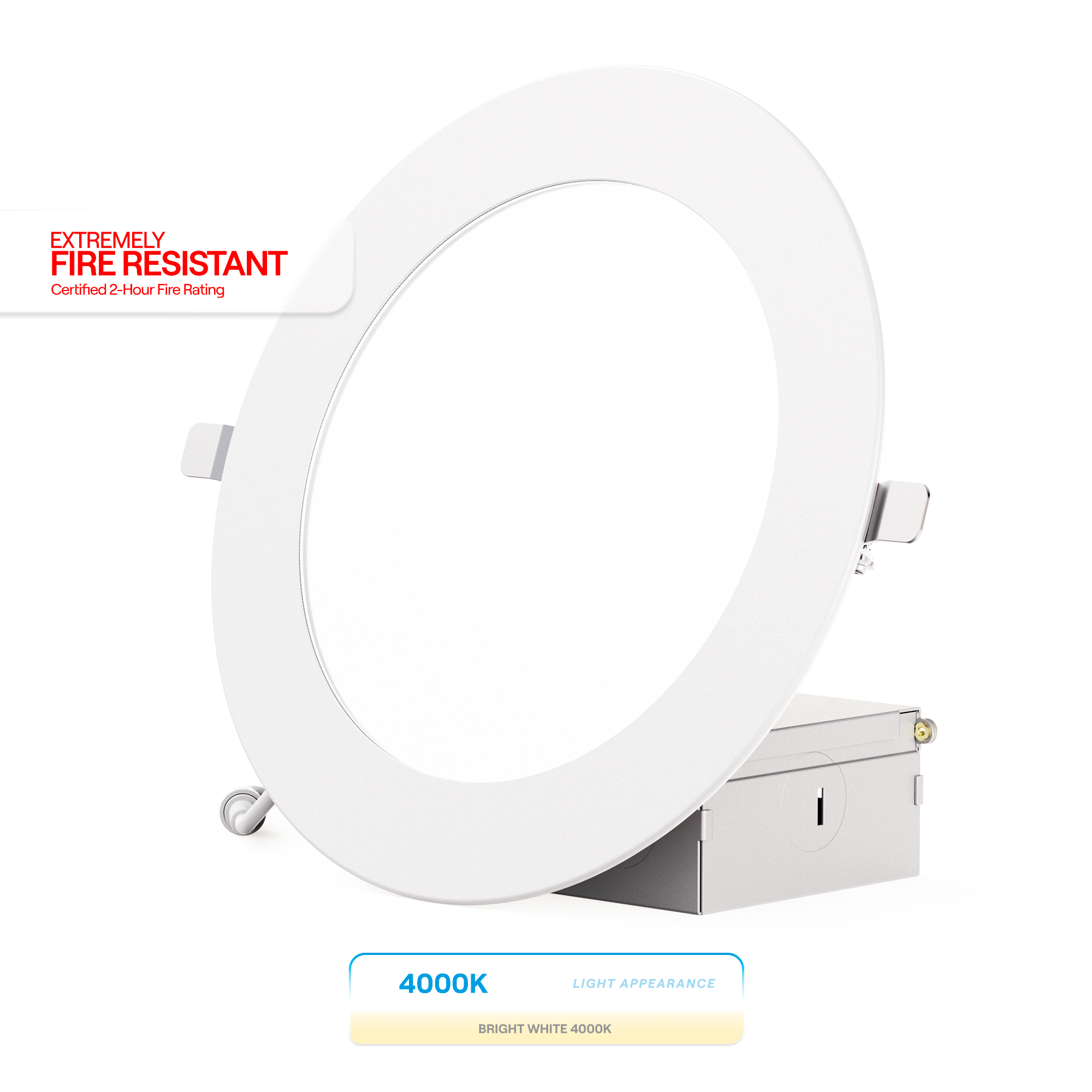 6 Inch Ultra-Thin Recessed LED Downlight, 12W 1,050LM, 4000K Cool White, White Trim, Fire Rated, Wet Rated, Triac Dimmable, ETL, FCC, Energy Star