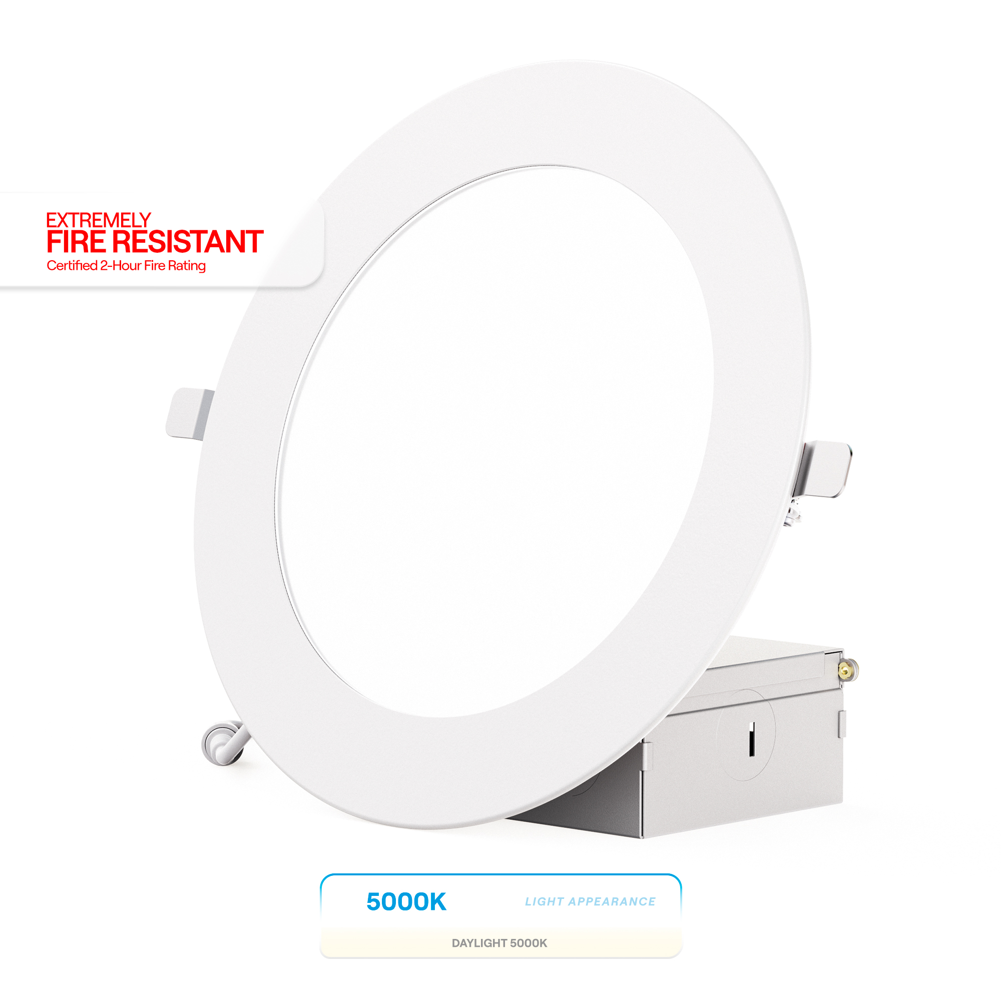 6 Inch Ultra-Thin Recessed LED Downlight, 12W 1,050LM, 5000K Daylight, White Trim, Fire Rated, Wet Rated, Triac Dimmable, ETL, FCC, Energy Star