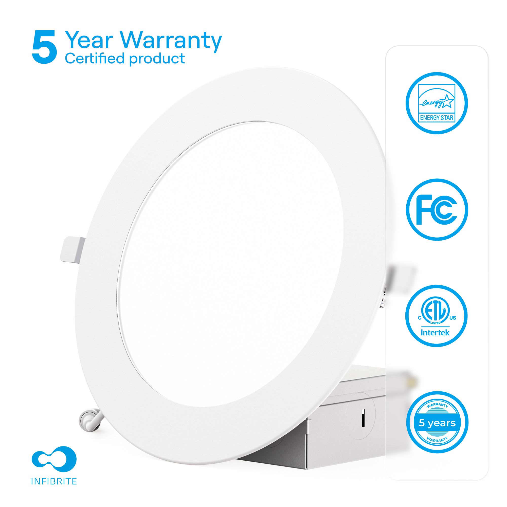 6 Inch Ultra-Thin Recessed LED Downlight, 12W 1,050LM, 5000K Daylight, White Trim, Fire Rated, Wet Rated, Triac Dimmable, ETL, FCC, Energy Star, (12 Pack) thumbnail 5