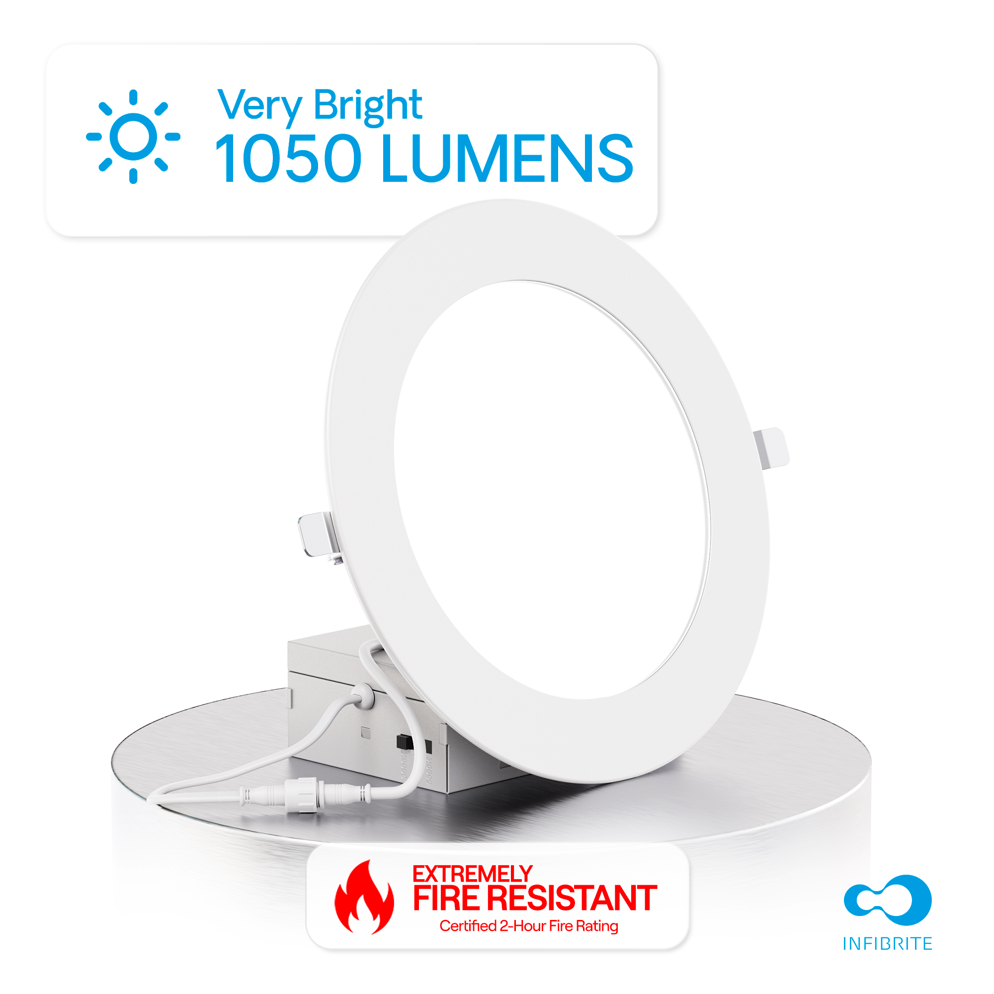 6 Inch Ultra-Thin Recessed LED Downlight, 12W 1,050LM, 3CCT Selectable, White Trim, Fire Rated, Wet Rated, Triac Dimmable, ETL, FCC, Energy Star, (24 Pack) thumbnail 3