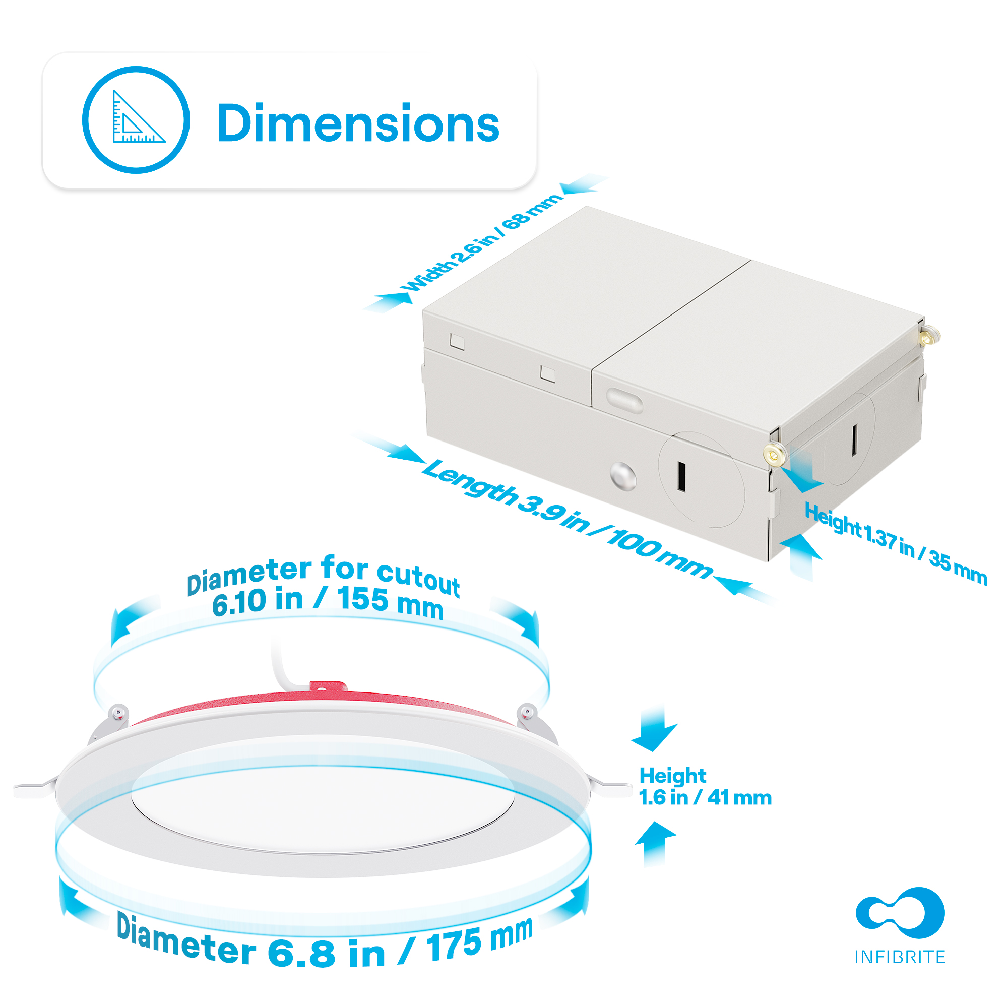 6 Inch Ultra-Thin Recessed LED Downlight, 12W 1,050LM, 3CCT Selectable, White Trim, Fire Rated, Wet Rated, Triac Dimmable, ETL, FCC, Energy Star thumbnail 8