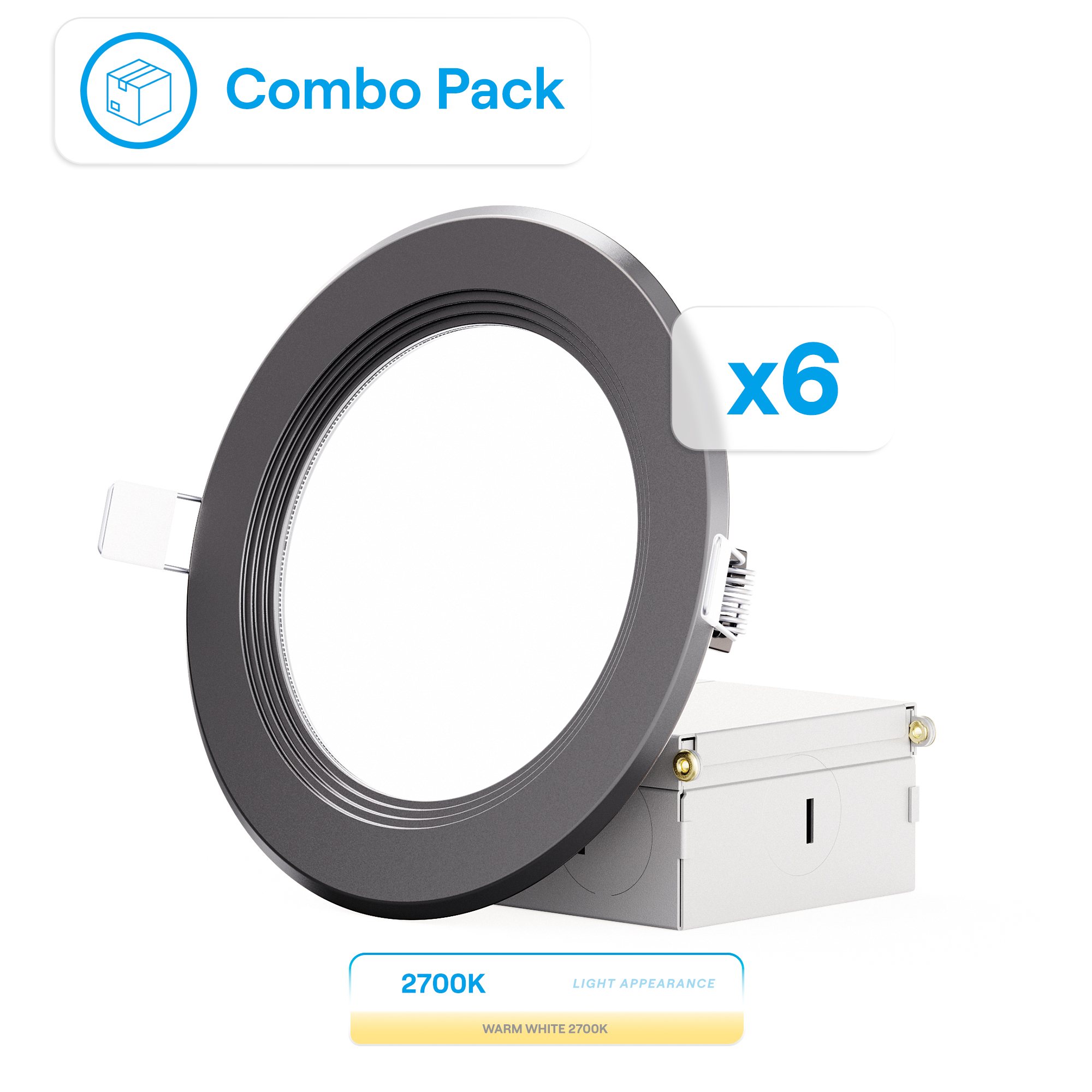 4 Inch Ultra-Thin Recessed LED Downlight, 9W 750LM, 2700K Soft White, Black Trim, Baffle Trim, Wet Rated, Triac Dimmable, ETL, FCC, Energy Star, (6 Pack)