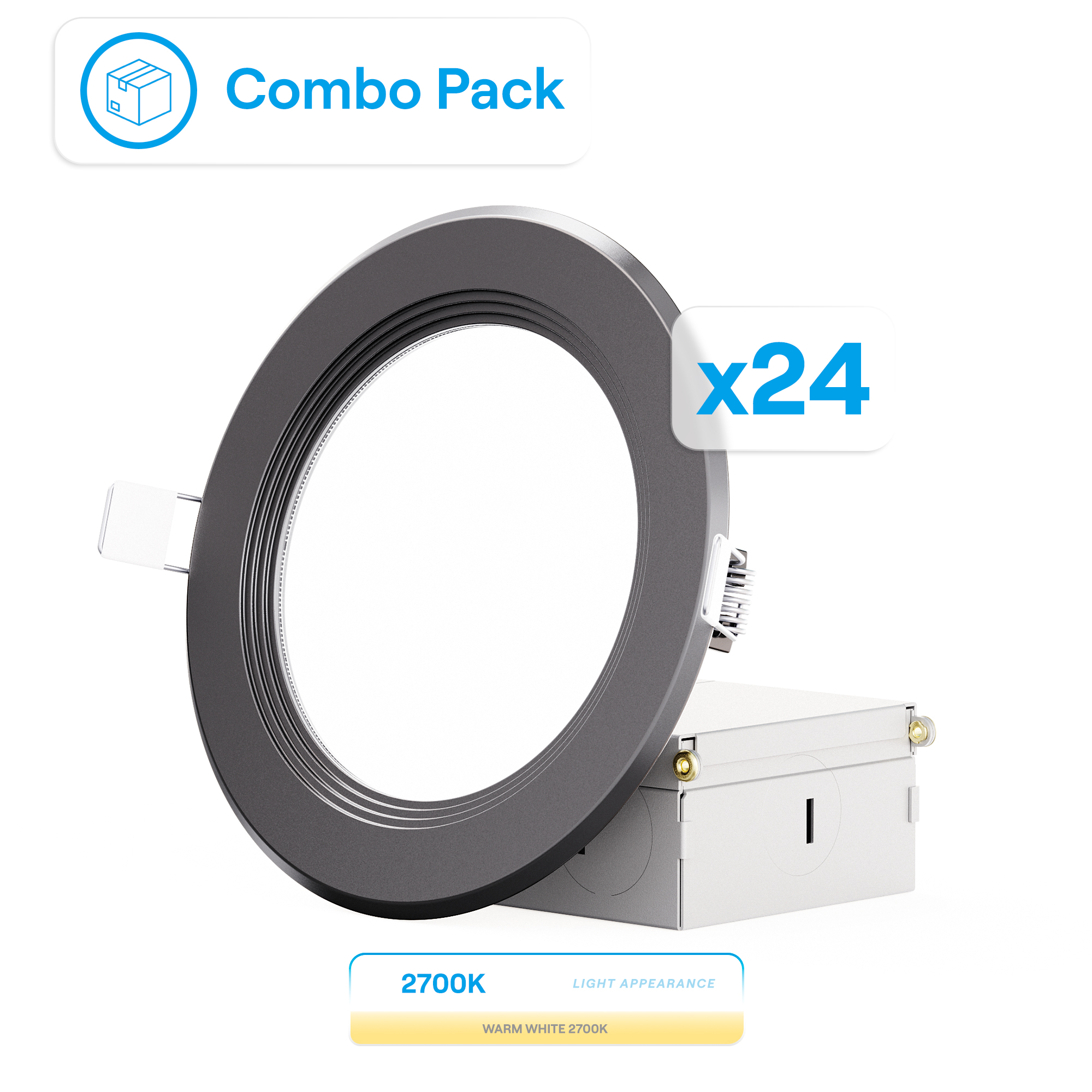 4 Inch Ultra-Thin Recessed LED Downlight, 9W 750LM, 2700K Soft White, Black Trim, Baffle Trim, Wet Rated, Triac Dimmable, ETL, FCC, Energy Star, (24 Pack)