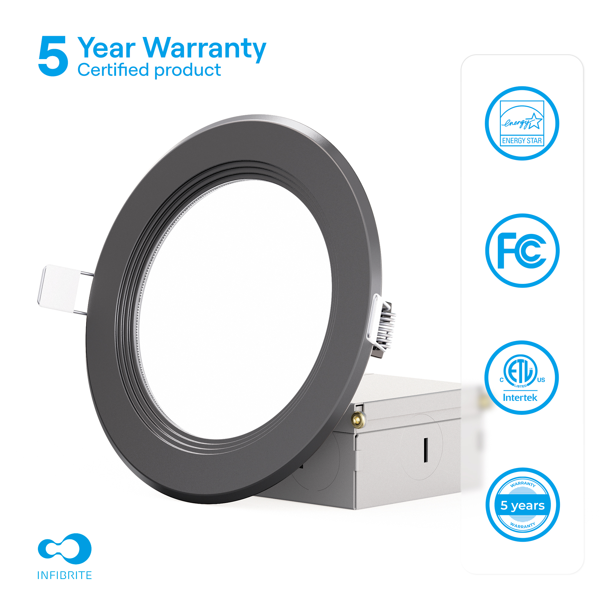4 Inch Ultra-Thin Recessed LED Downlight, 9W 750LM, 5000K Daylight, Black Trim, Baffle Trim, Wet Rated, Triac Dimmable, ETL, FCC, Energy Star, (6 Pack) thumbnail 5