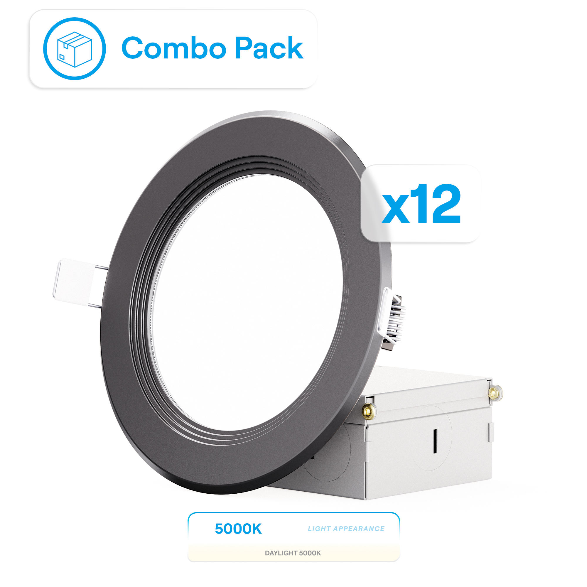 4 Inch Ultra-Thin Recessed LED Downlight, 9W 750LM, 5000K Daylight, Black Trim, Baffle Trim, Wet Rated, Triac Dimmable, ETL, FCC, Energy Star, (12 Pack)