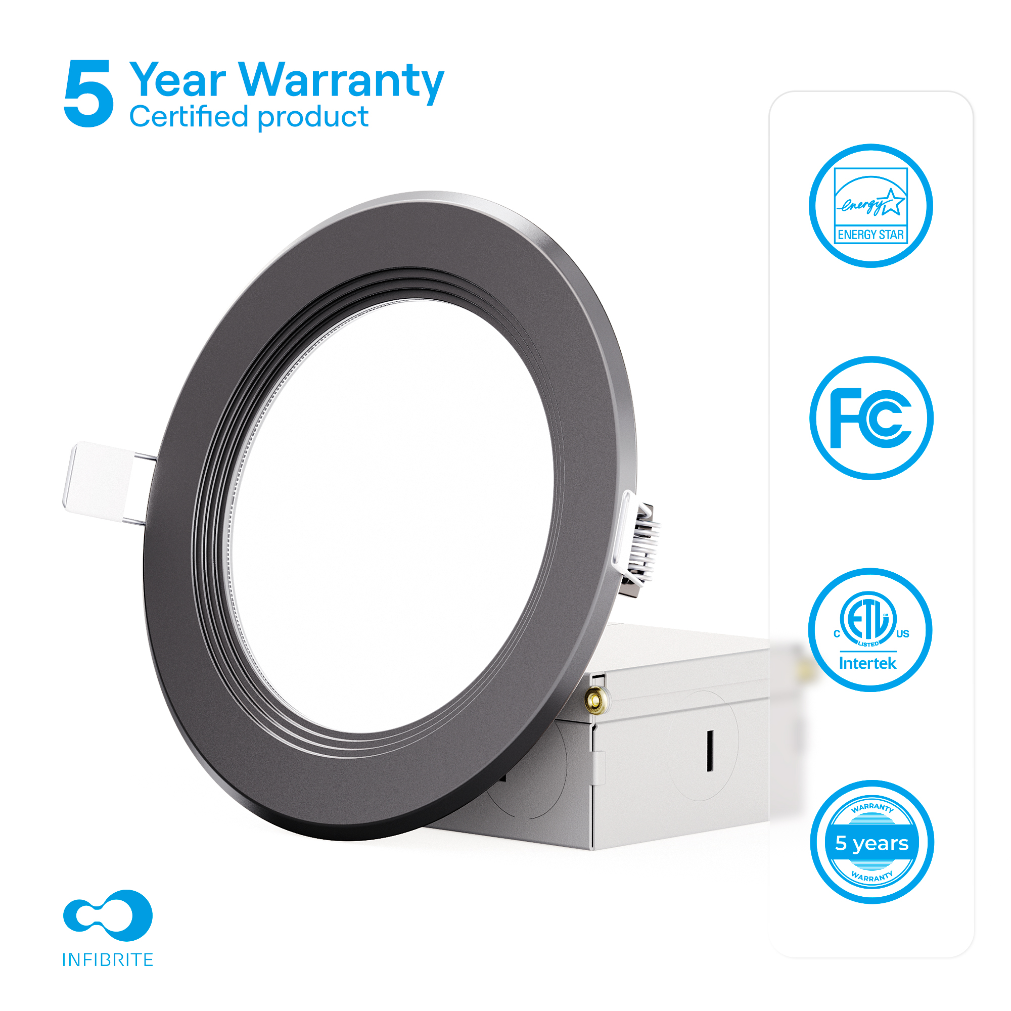 4 Inch Ultra-Thin Recessed LED Downlight, 9W 750LM, 5CCT Selectable, Black Trim, Baffle Trim, Wet Rated, Triac Dimmable, ETL, FCC, Energy Star, (24 Pack) thumbnail 5
