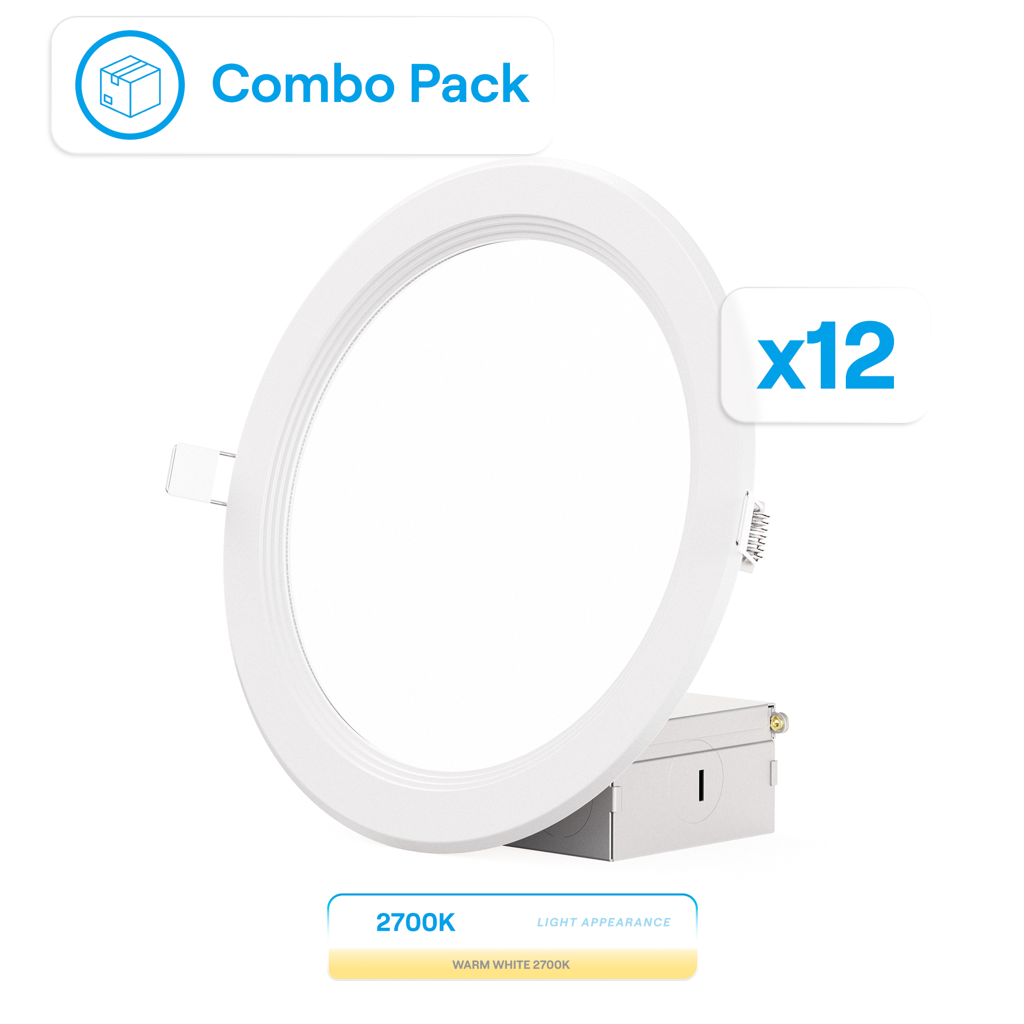 6 Inch Ultra-Thin Recessed LED Downlight, 12W 1,050LM, 2700K Soft White, White Trim, Baffle Trim, Wet Rated, Triac Dimmable, ETL, FCC, Energy Star