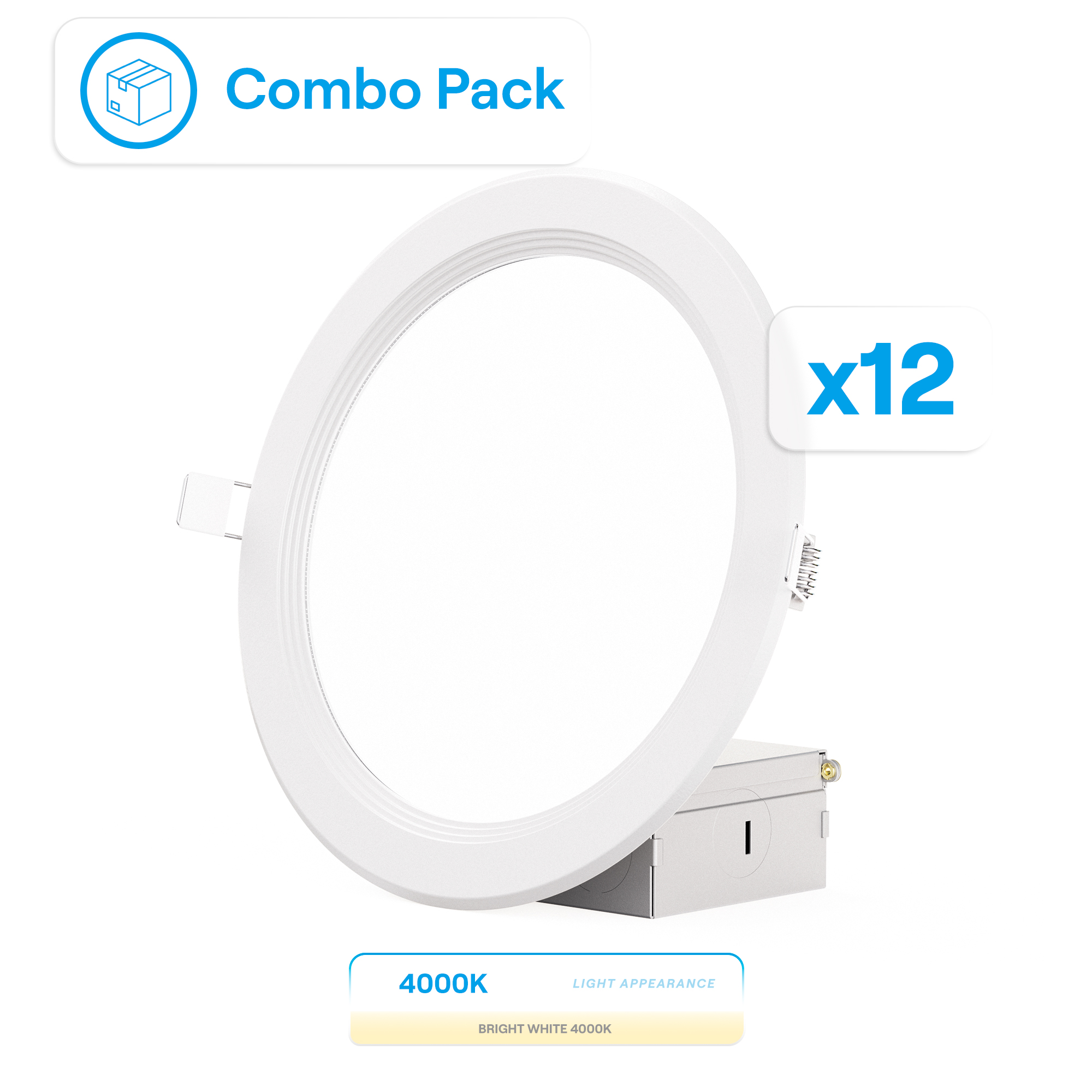 6 Inch Ultra-Thin Recessed LED Downlight, 12W 1,050LM, 4000K Cool White, White Trim, Baffle Trim, Wet Rated, Triac Dimmable, ETL, FCC, Energy Star