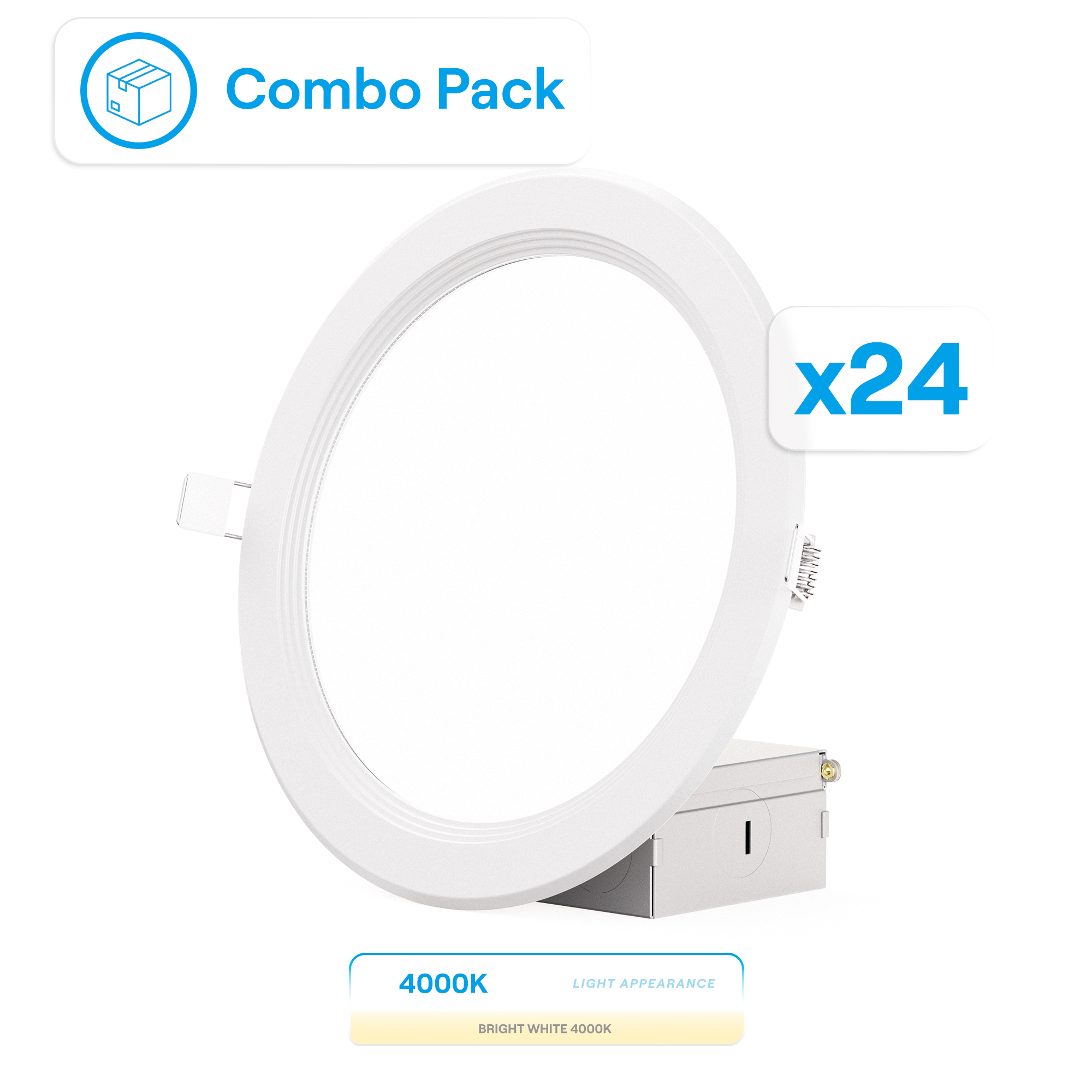 6 Inch Ultra-Thin Recessed LED Downlight, 12W 1,050LM, 4000K Cool White, White Trim, Baffle Trim, Wet Rated, Triac Dimmable, ETL, FCC, Energy Star, (24 Pack)