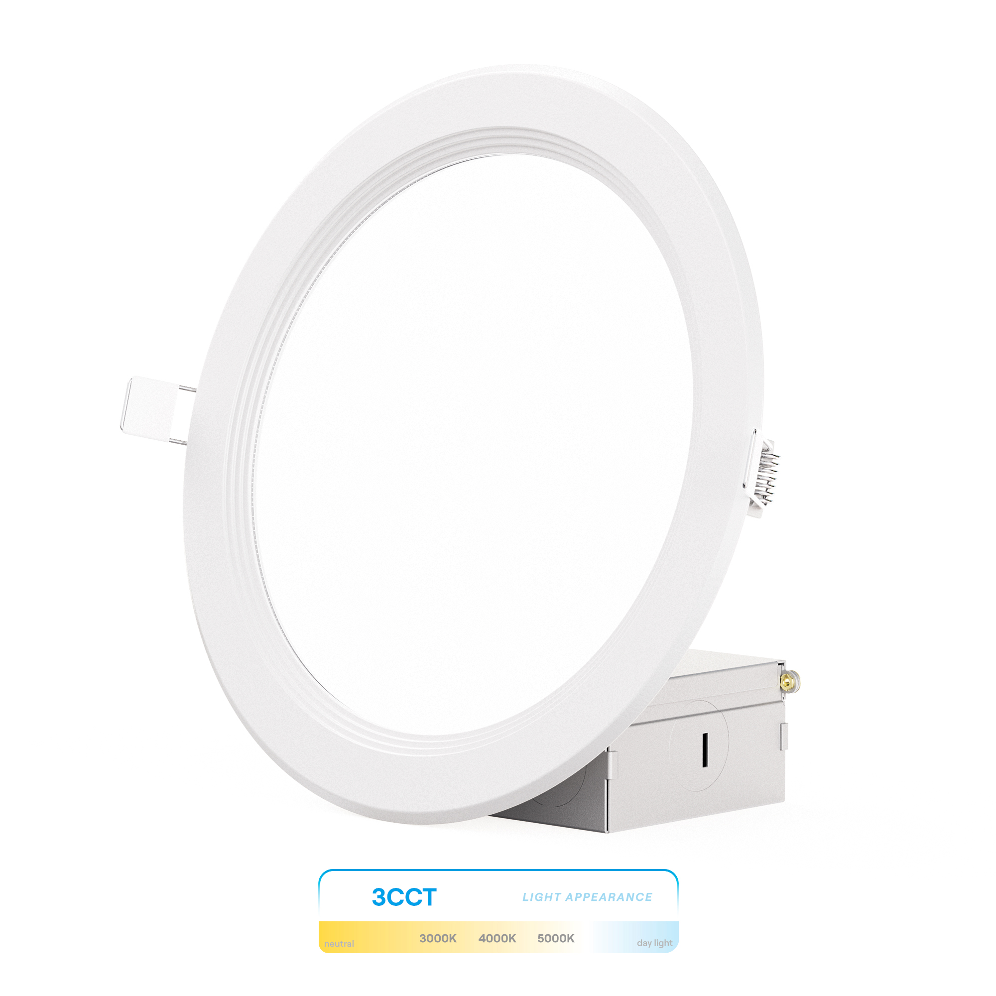 6 Inch Ultra-Thin Recessed LED Downlight, 12W 1,050LM, 3CCT Selectable, White Trim, Baffle Trim, Wet Rated, Triac Dimmable, ETL, FCC, Energy Star