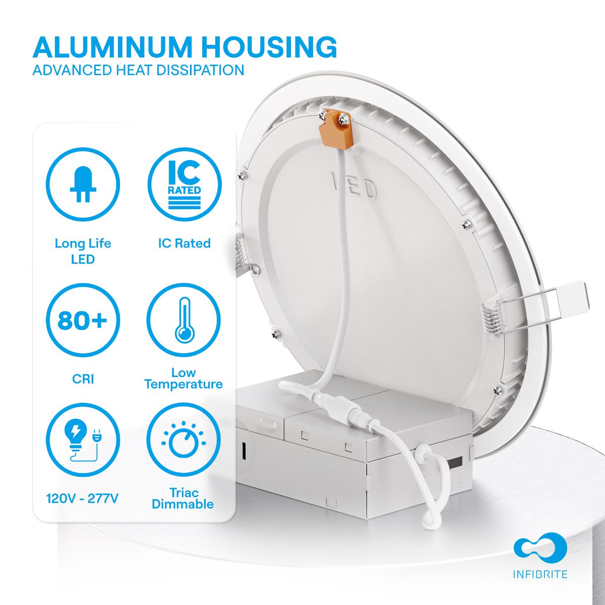 6 Inch Ultra-Thin Recessed LED Downlight, 12W 1,050LM, 3CCT Selectable, White Trim, Baffle Trim, Wet Rated, Triac Dimmable, ETL, FCC, Energy Star, (6 Pack) thumbnail 4