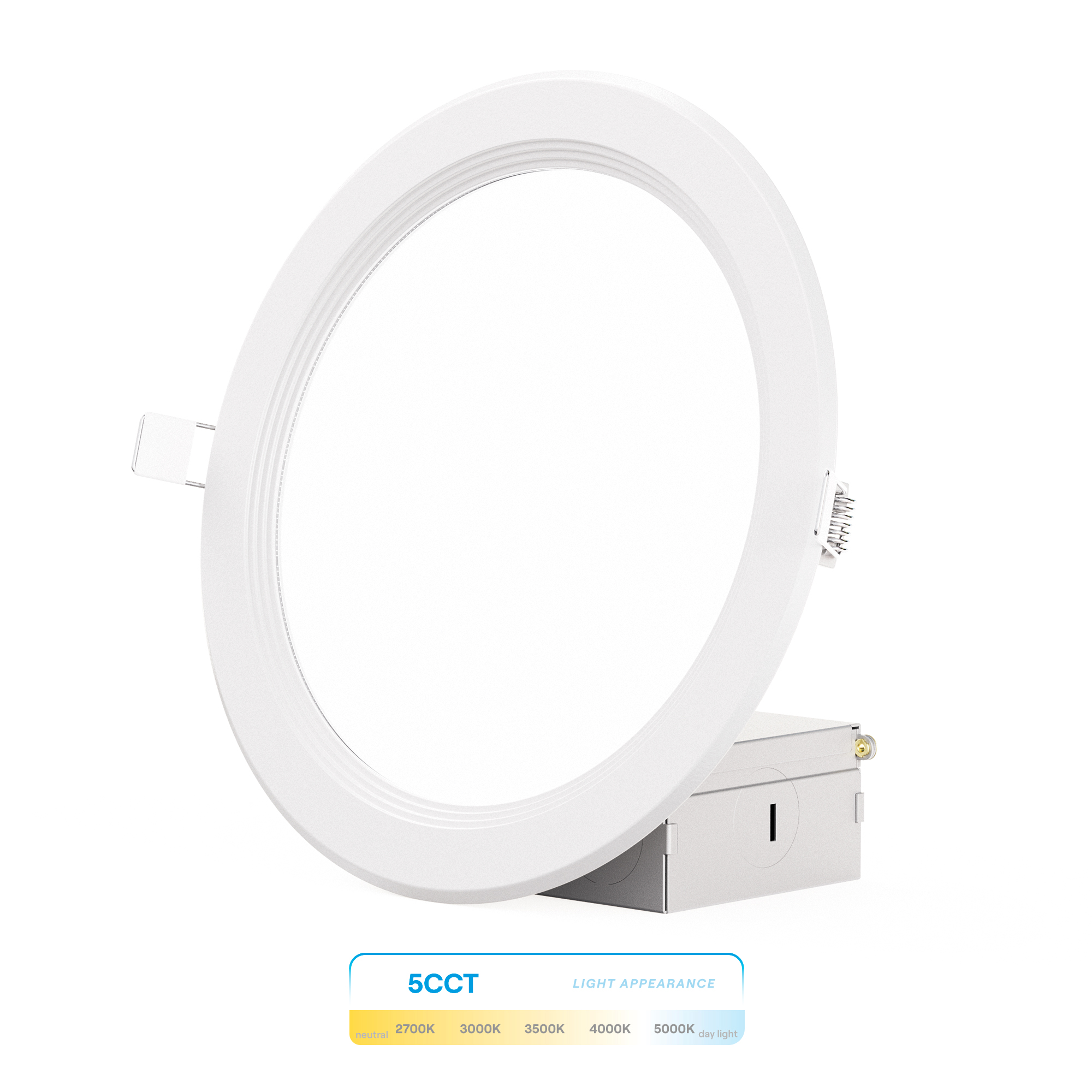 6 Inch Ultra-Thin Recessed LED Downlight, 12W 1,050LM, 5CCT Selectable, White Trim, Baffle Trim, Wet Rated, Triac Dimmable, ETL, FCC, Energy Star