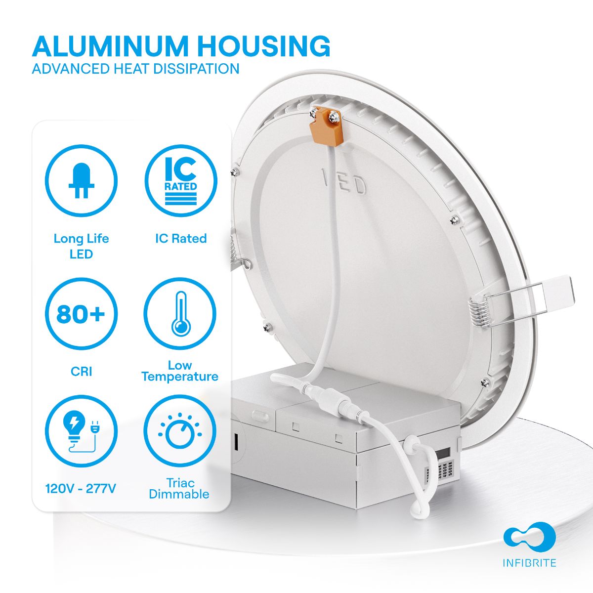 6 Inch Ultra-Thin Recessed LED Downlight, 12W 1,050LM, 5CCT Selectable, White Trim, Baffle Trim, Wet Rated, Triac Dimmable, ETL, FCC, Energy Star, (6 Pack) thumbnail 4