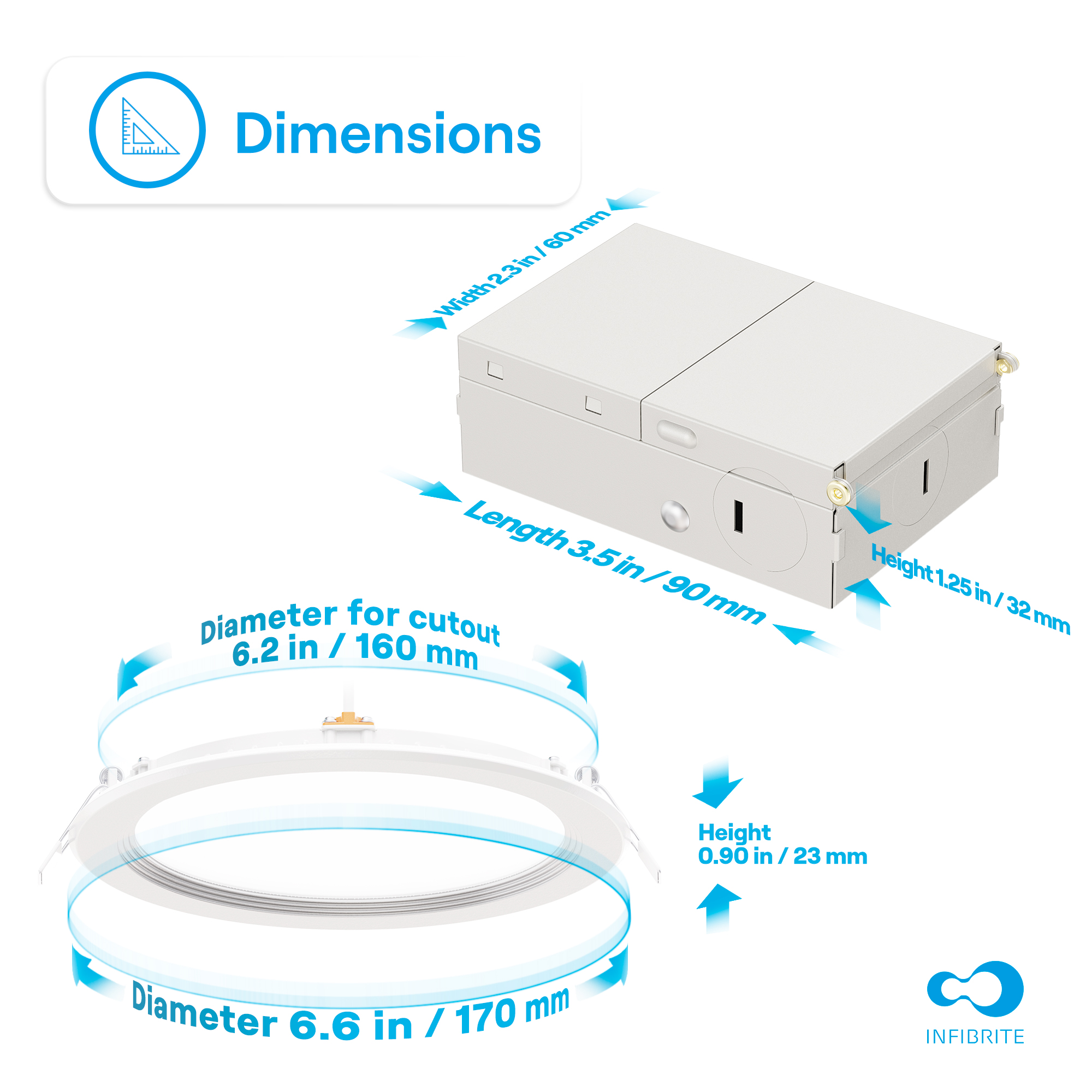 6 Inch Ultra-Thin Recessed LED Downlight, 12W 1,050LM, 5CCT Selectable, White Trim, Baffle Trim, Wet Rated, Triac Dimmable, ETL, FCC, Energy Star thumbnail 8