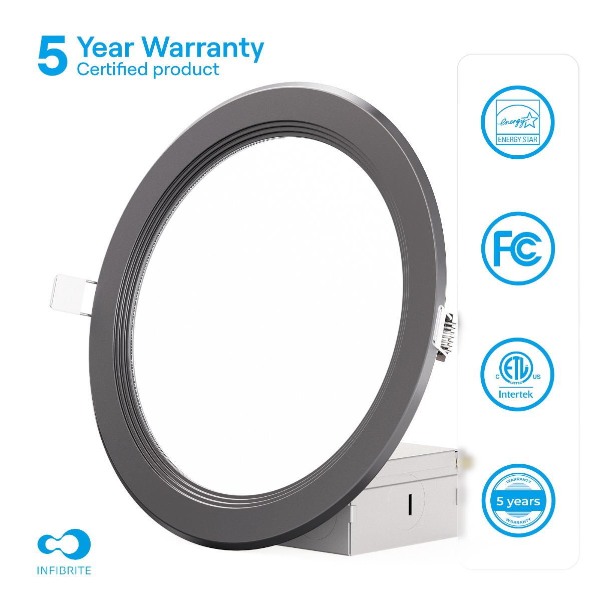 6 Inch Ultra-Thin Recessed LED Downlight, 12W 1,050LM, 3000K Warm White, Black Trim, Baffle Trim, Wet Rated, Triac Dimmable, ETL, FCC, Energy Star, (6 Pack) thumbnail 5