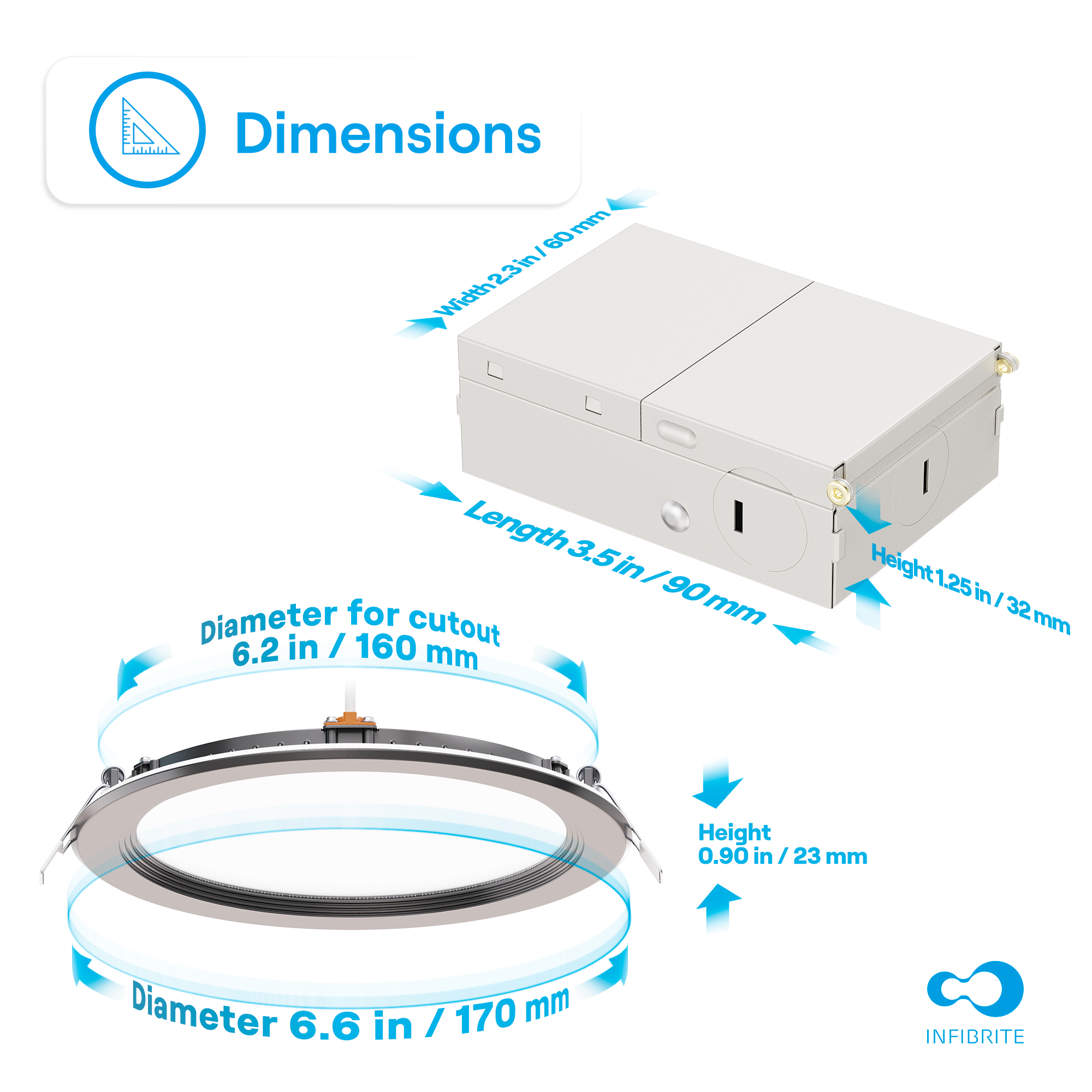 6 Inch Ultra-Thin Recessed LED Downlight, 12W 1,050LM, 3000K Warm White, Black Trim, Baffle Trim, Wet Rated, Triac Dimmable, ETL, FCC, Energy Star thumbnail 8