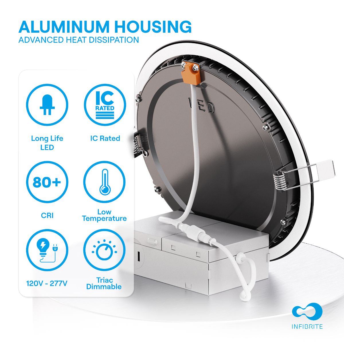 6 Inch Ultra-Thin Recessed LED Downlight, 12W 1,050LM, 5000K Daylight, Black Trim, Baffle Trim, Wet Rated, Triac Dimmable, ETL, FCC, Energy Star thumbnail 3