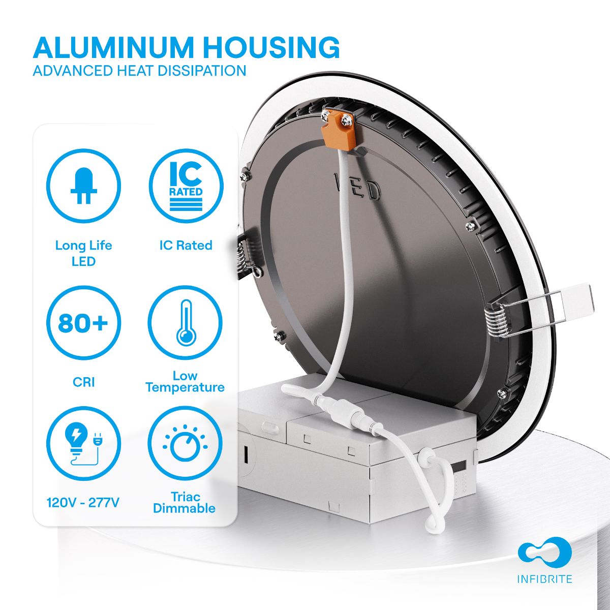6 Inch Ultra-Thin Recessed LED Downlight, 12W 1,050LM, 3CCT Selectable, Black Trim, Baffle Trim, Wet Rated, Triac Dimmable, ETL, FCC, Energy Star thumbnail 3