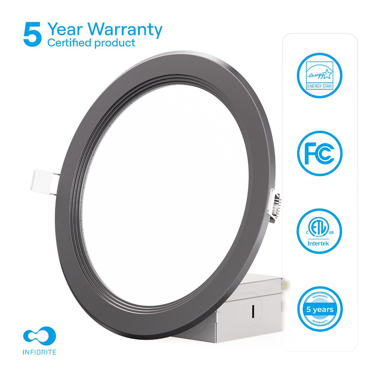 6 Inch Ultra-Thin Recessed LED Downlight, 12W 1,050LM, 3CCT Selectable, Black Trim, Baffle Trim, Wet Rated, Triac Dimmable, ETL, FCC, Energy Star thumbnail 4